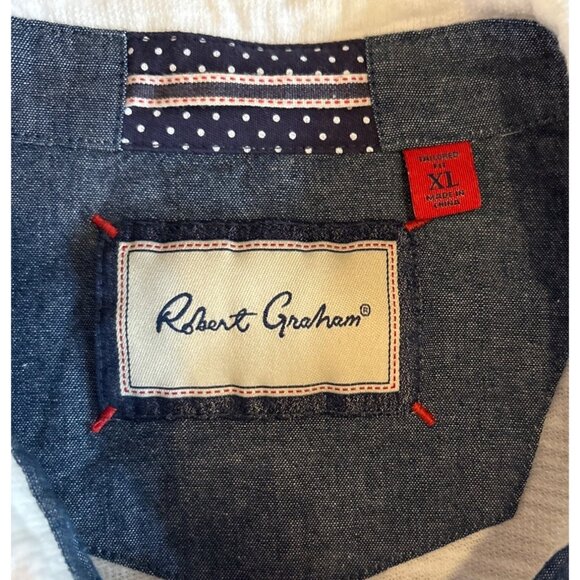 Robert Graham Shirt Mens XL White Blue Detail Long Sleeve Button Up Pocket - Picture 3 of 11